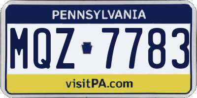PA license plate MQZ7783