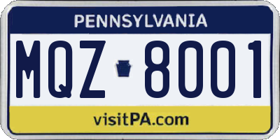 PA license plate MQZ8001