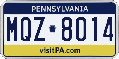PA license plate MQZ8014