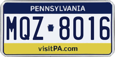 PA license plate MQZ8016