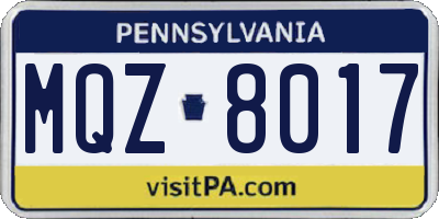 PA license plate MQZ8017