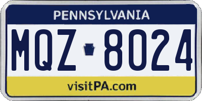 PA license plate MQZ8024