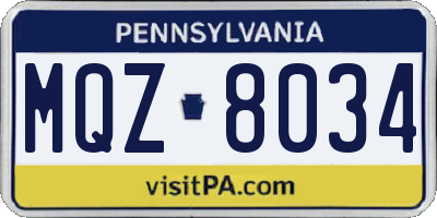 PA license plate MQZ8034