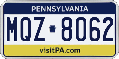 PA license plate MQZ8062