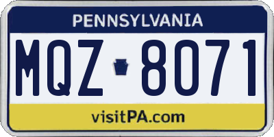 PA license plate MQZ8071