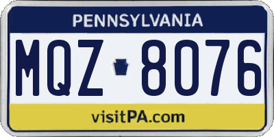 PA license plate MQZ8076