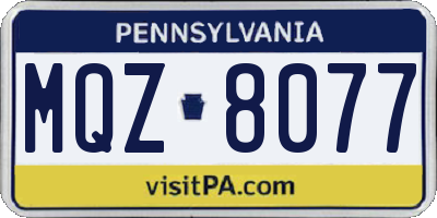 PA license plate MQZ8077