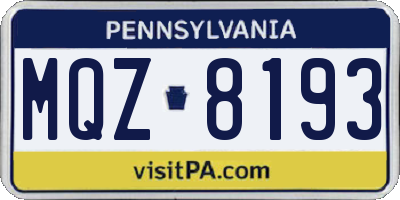 PA license plate MQZ8193
