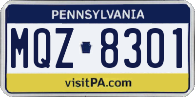 PA license plate MQZ8301