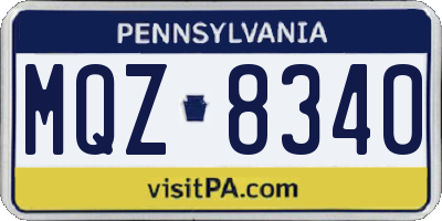 PA license plate MQZ8340