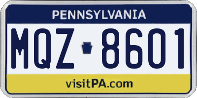 PA license plate MQZ8601