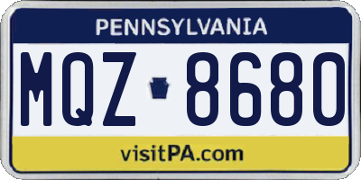 PA license plate MQZ8680