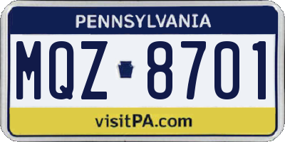 PA license plate MQZ8701