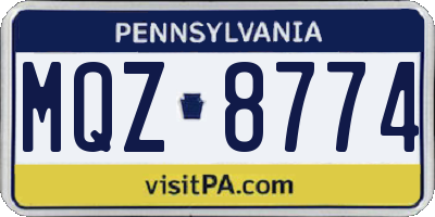 PA license plate MQZ8774