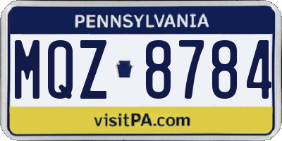 PA license plate MQZ8784