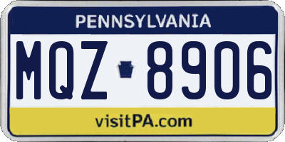 PA license plate MQZ8906