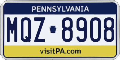 PA license plate MQZ8908