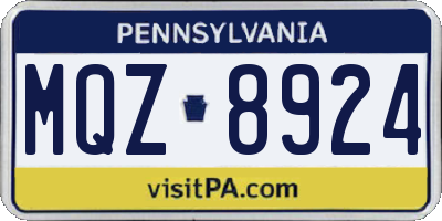 PA license plate MQZ8924