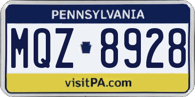PA license plate MQZ8928