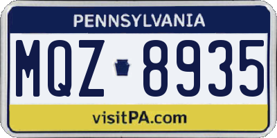 PA license plate MQZ8935