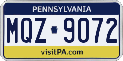 PA license plate MQZ9072