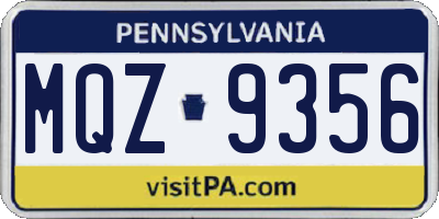 PA license plate MQZ9356