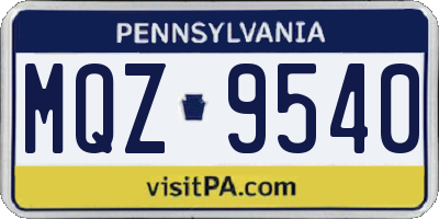 PA license plate MQZ9540