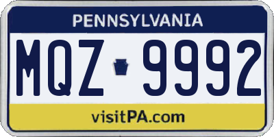 PA license plate MQZ9992