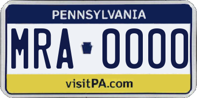 PA license plate MRA0000