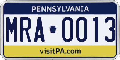 PA license plate MRA0013