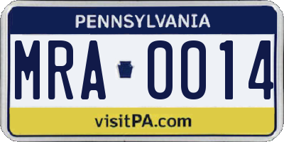 PA license plate MRA0014