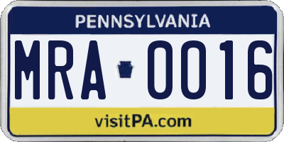 PA license plate MRA0016