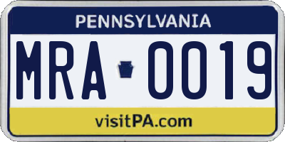 PA license plate MRA0019
