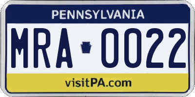 PA license plate MRA0022
