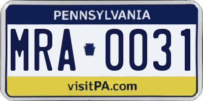 PA license plate MRA0031