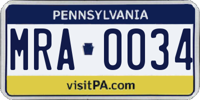 PA license plate MRA0034