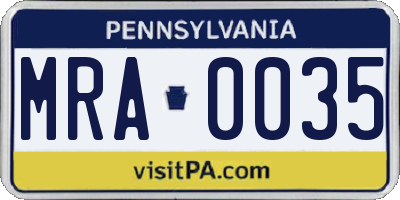PA license plate MRA0035