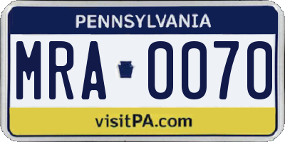 PA license plate MRA0070