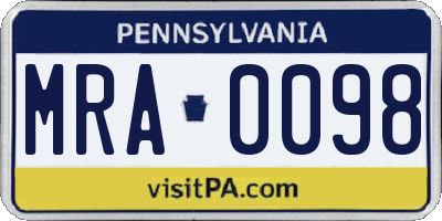 PA license plate MRA0098