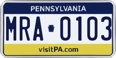 PA license plate MRA0103