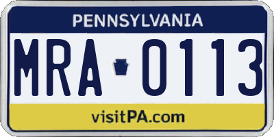PA license plate MRA0113
