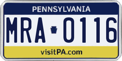 PA license plate MRA0116
