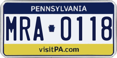 PA license plate MRA0118