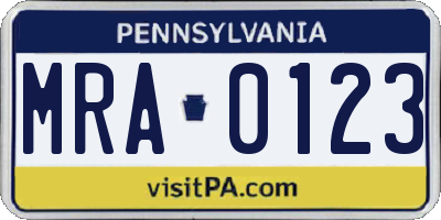 PA license plate MRA0123