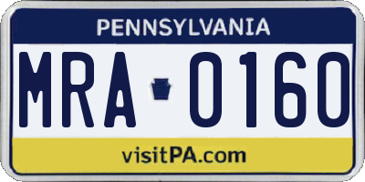PA license plate MRA0160