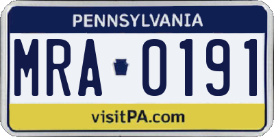 PA license plate MRA0191