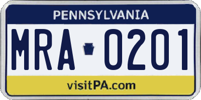 PA license plate MRA0201