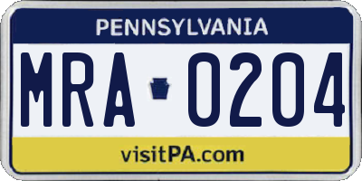 PA license plate MRA0204