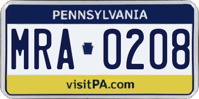 PA license plate MRA0208