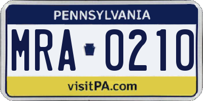 PA license plate MRA0210